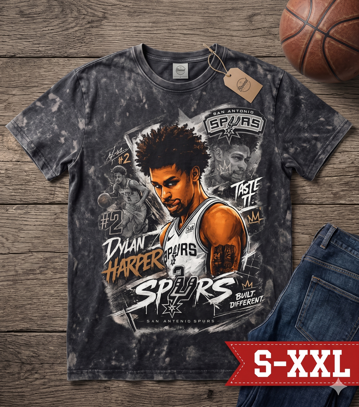 DYLAN HARPER Jumbo Print Acid Washed Vintage 90s Style Heavyweight T-Shirt