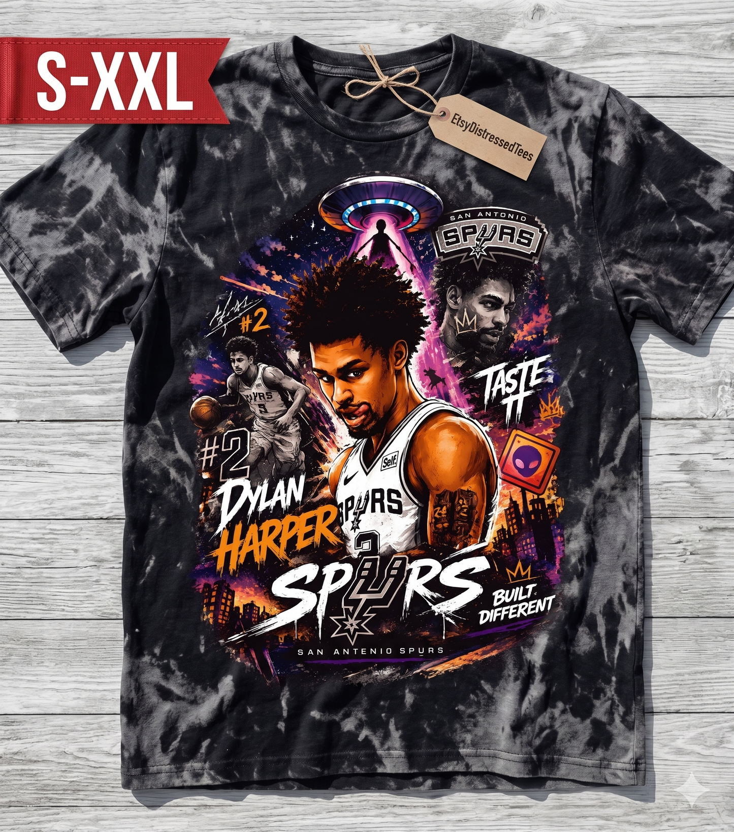 DYLAN HARPER Jumbo Print Acid Washed Vintage 90s Style Heavyweight T-Shirt