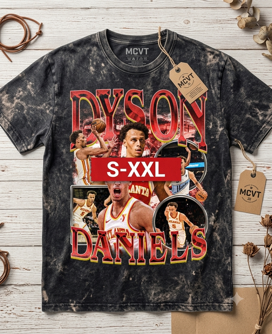 DYSON DANIELS Jumbo Print Acid Washed Vintage 90s Style Heavyweight T-Shirt