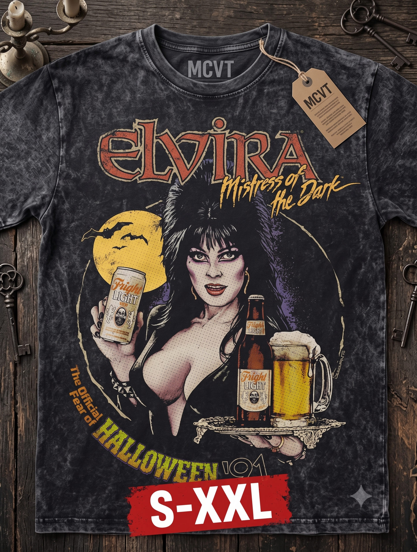 ELVIRA Jumbo Print Acid Washed Vintage 90s Style Heavyweight T-Shirt