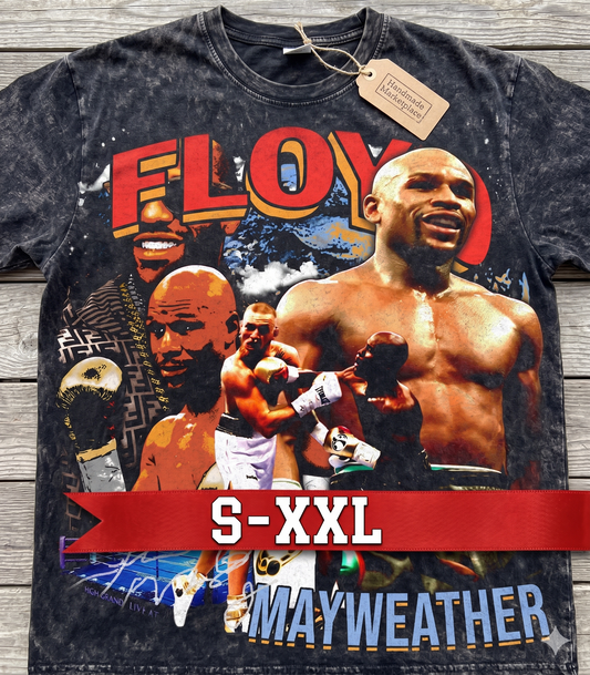 FLOYD MAYWEATHER Jumbo Print Acid Washed Vintage 90s Style Heavyweight T-Shirt