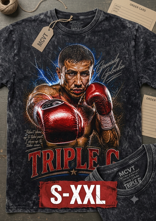 TRIPLE G Jumbo Print Acid Washed Vintage 90s Style Heavyweight T-Shirt