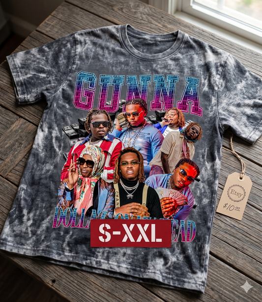 GUNNA Jumbo Print Acid Washed Vintage 90s Style Heavyweight T Shirt