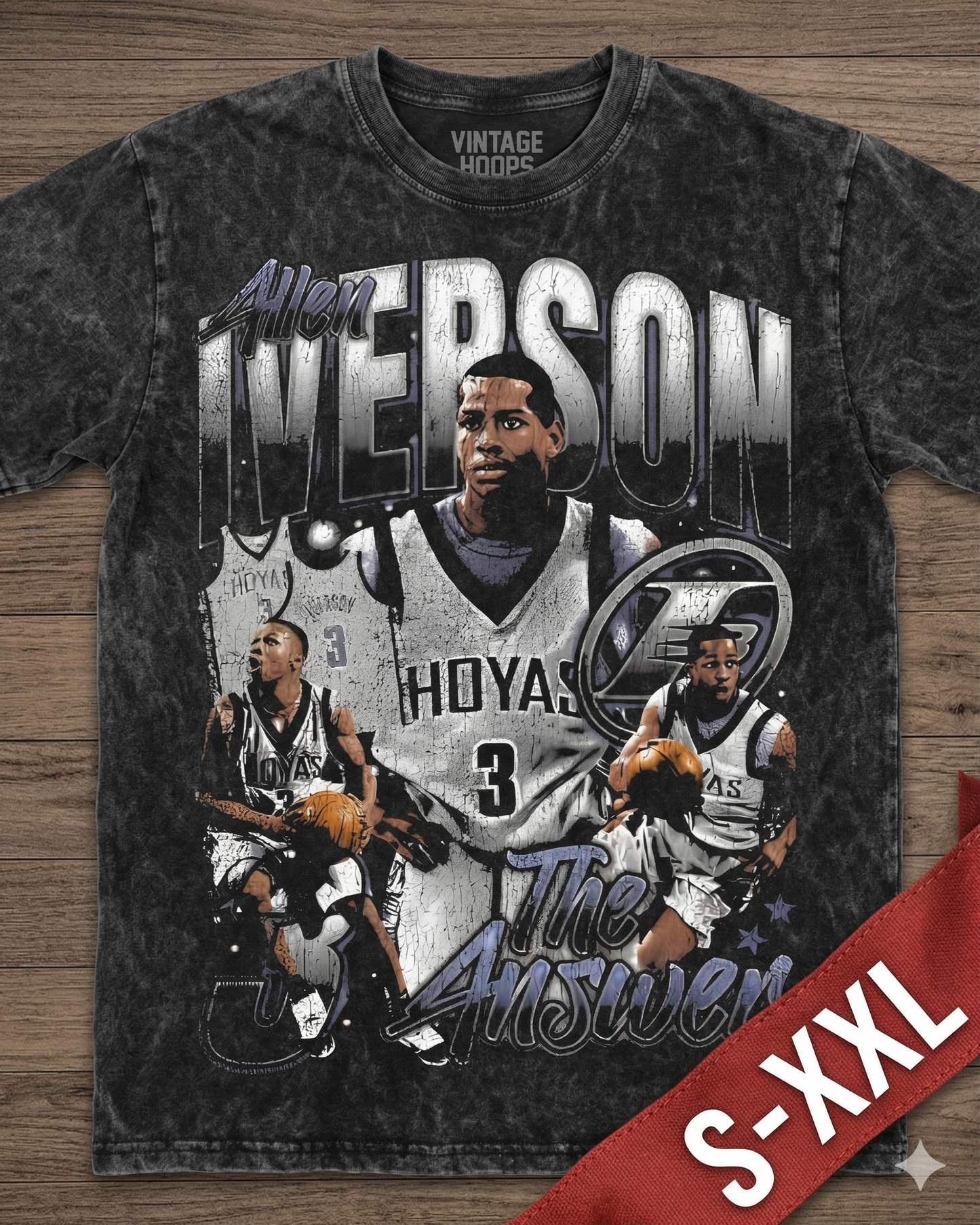 ALLEN IVERSON Jumbo Print Acid Washed Vintage 90s Style Heavyweight T Shirt