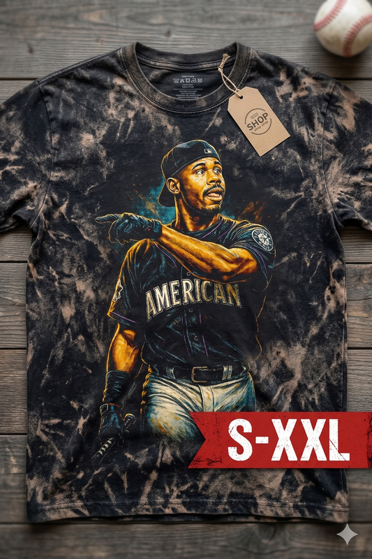 KEN GRIFFEY JR Jumbo Print Acid Washed Vintage 90s Style Heavyweight T Shirt