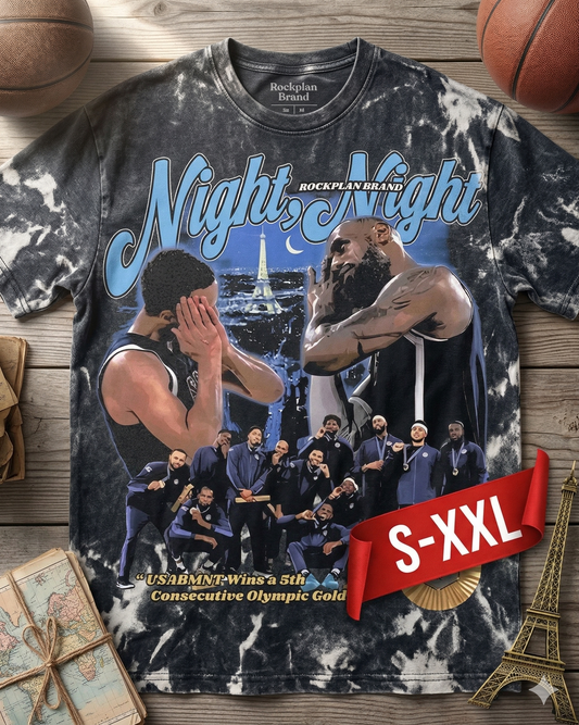 NIGHT NIGHT Jumbo Print Acid Washed Vintage 90s Style Heavyweight T Shirt