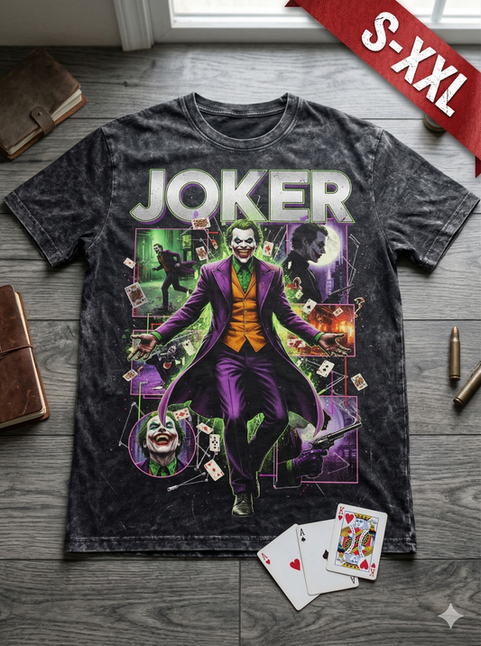THE JOKER Jumbo Print Acid Washed Vintage 90s Style Heavyweight T Shirt