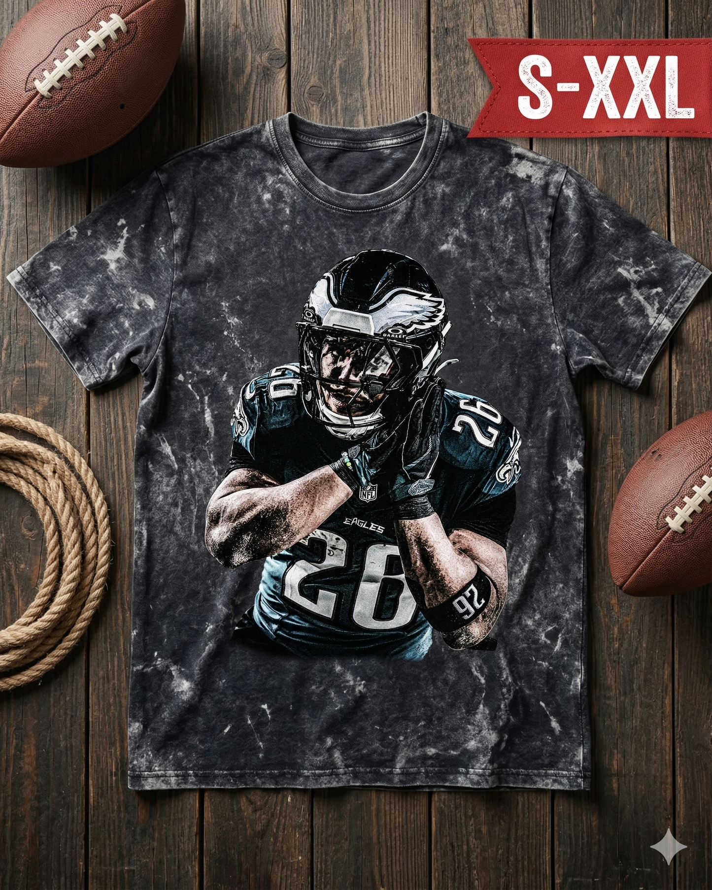 SAQUON BARKLEY Jumbo Print Acid Washed Vintage 90s Style Heavyweight T Shirt