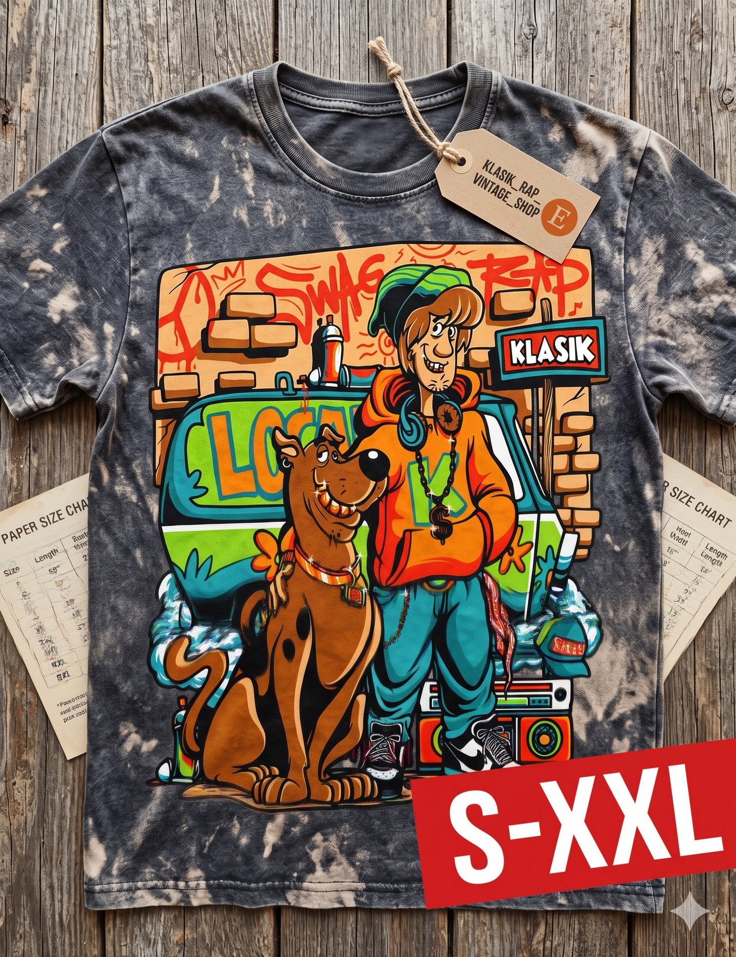 SCOOBY Jumbo Print Acid Washed Vintage 90s Style Heavyweight T Shirt