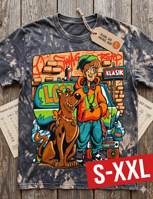 SCOOBY Jumbo Print Acid Washed Vintage 90s Style Heavyweight T Shirt