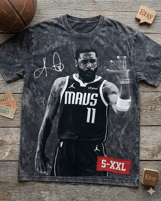 KYRIE IRVING KING OF 4TH Jumbo Print Acid Washed Vintage 90s Style Heavyweight T Shirt