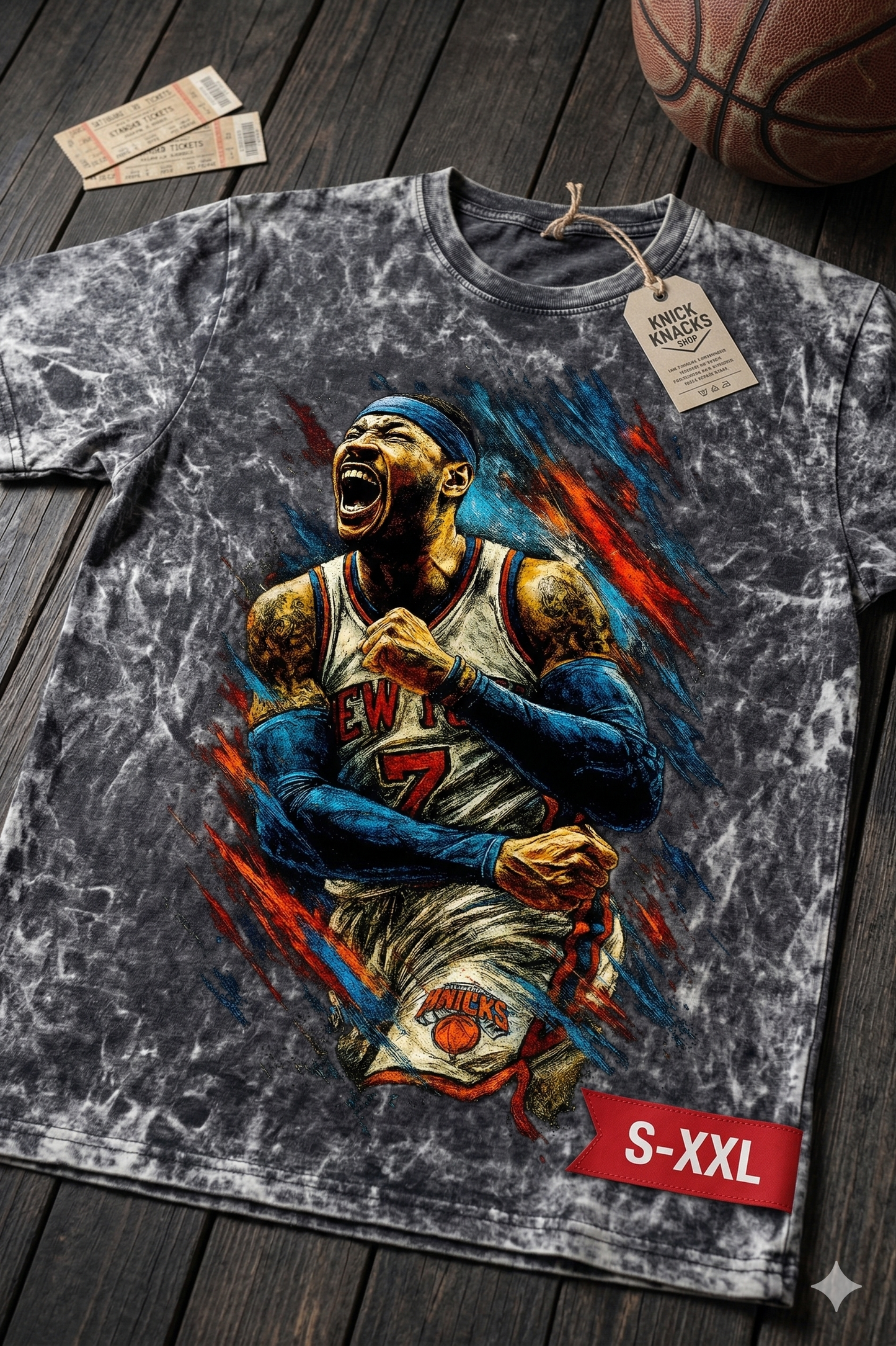 CARMELO ANTHONY NY LEGENDS Jumbo Print Acid Washed Vintage 90s Style Heavyweight T Shirt