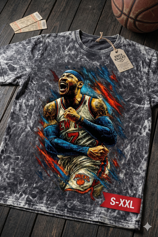 CARMELO ANTHONY NY LEGENDS Jumbo Print Acid Washed Vintage 90s Style Heavyweight T Shirt