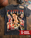 CAITLIN CLARK Jumbo Print Acid Washed Vintage 90s Style Heavyweight T Shirt