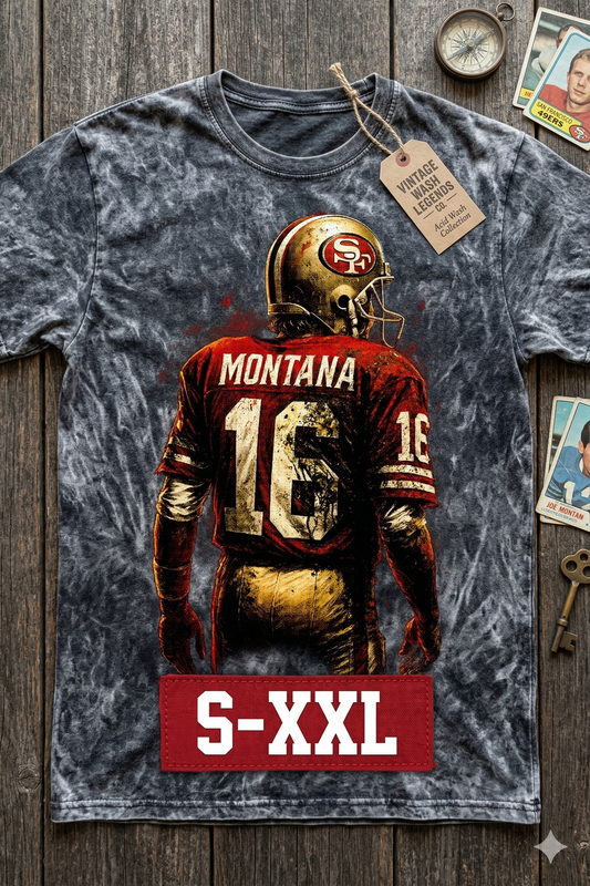 JOE MONTANA Jumbo Print Acid Washed Vintage 90s Style Heavyweight T Shirt