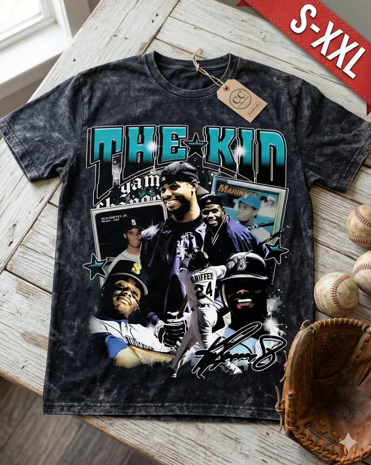 KEN GRIFFEY JR Jumbo Print Acid Washed Vintage 90s Style Heavyweight T Shirt