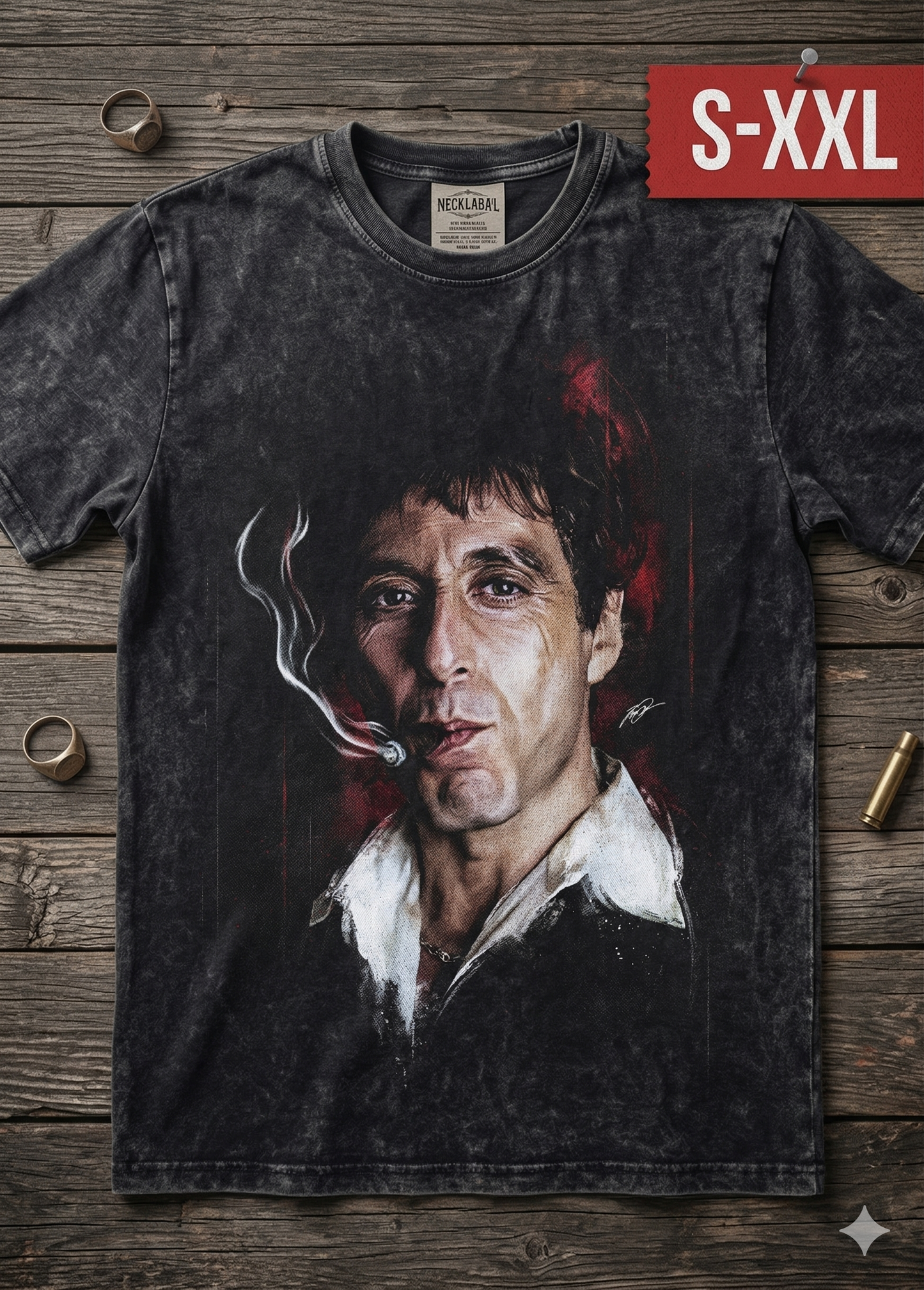 SCARFACE Jumbo Print Acid Washed Vintage 90s Style Heavyweight T Shirt