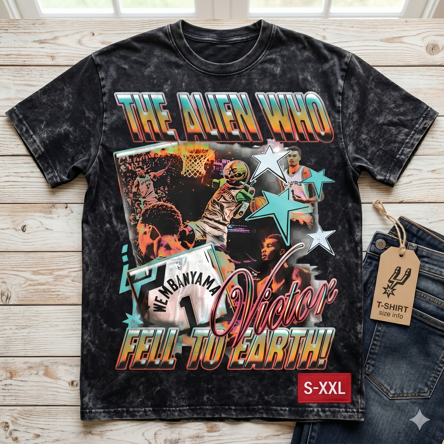 ALIEN ON EARTH Jumbo Print Acid Washed Vintage 90s Style Heavyweight T Shirt