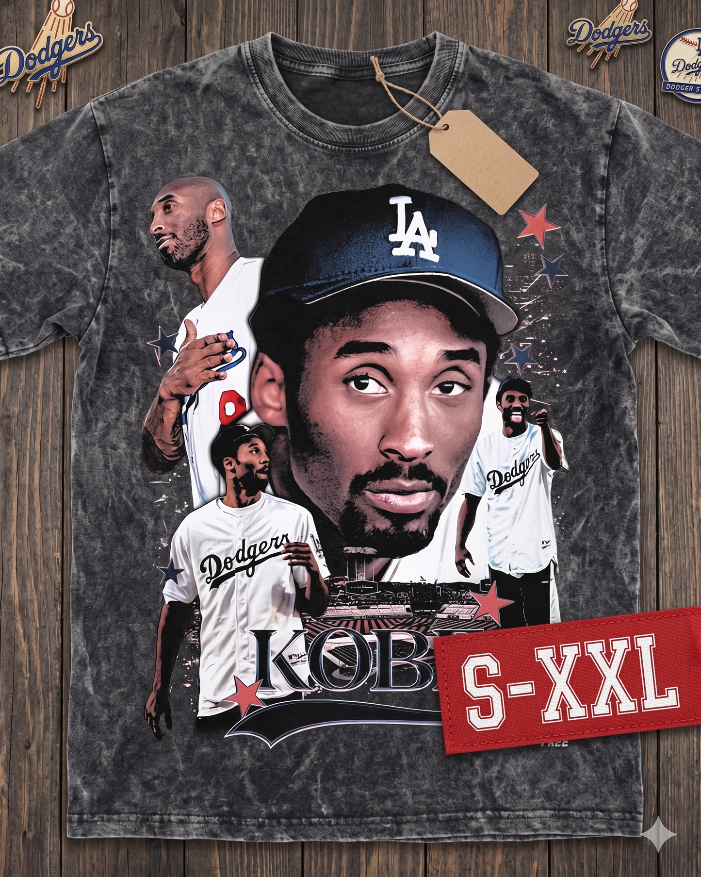 KOBE LA Jumbo Print Acid Washed Vintage 90s Style Heavyweight T Shirt