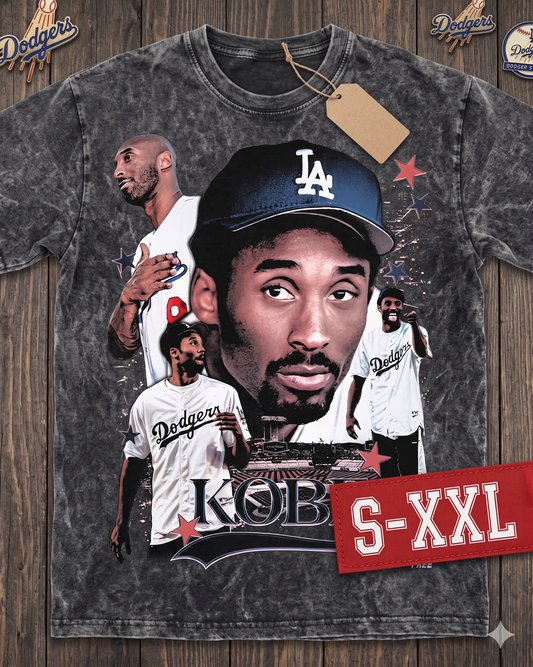 KOBE LA Jumbo Print Acid Washed Vintage 90s Style Heavyweight T Shirt