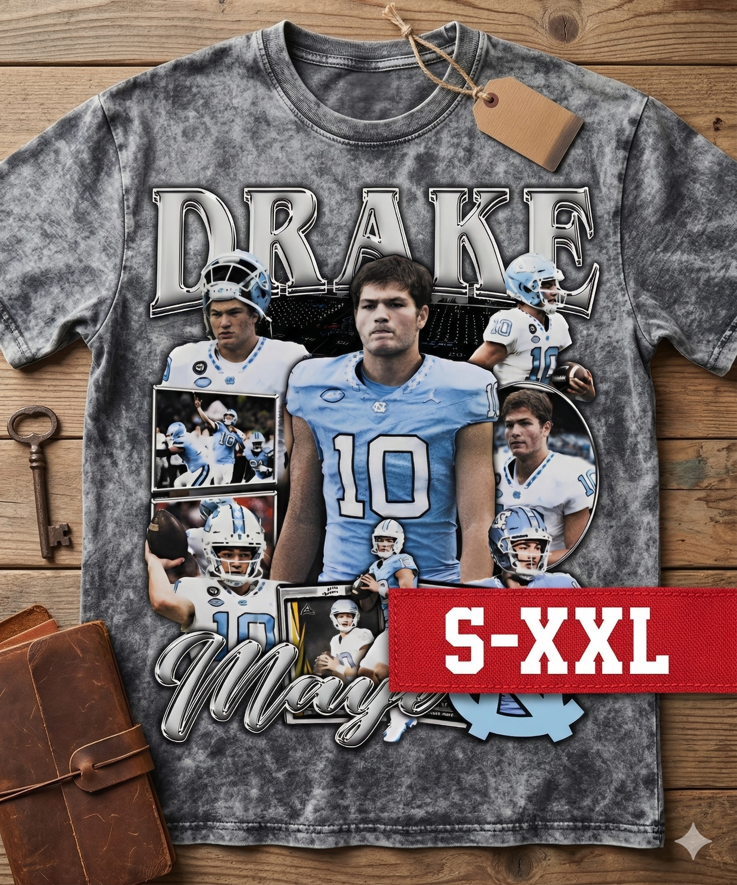DRAKE MAYE Jumbo Print Acid Washed Vintage 90s Style Heavyweight T Shirt