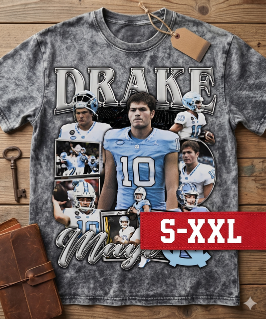 DRAKE MAYE Jumbo Print Acid Washed Vintage 90s Style Heavyweight T Shirt