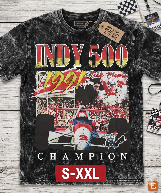 INDY 1991 Jumbo Print Acid Washed Vintage 90s Style Heavyweight T Shirt