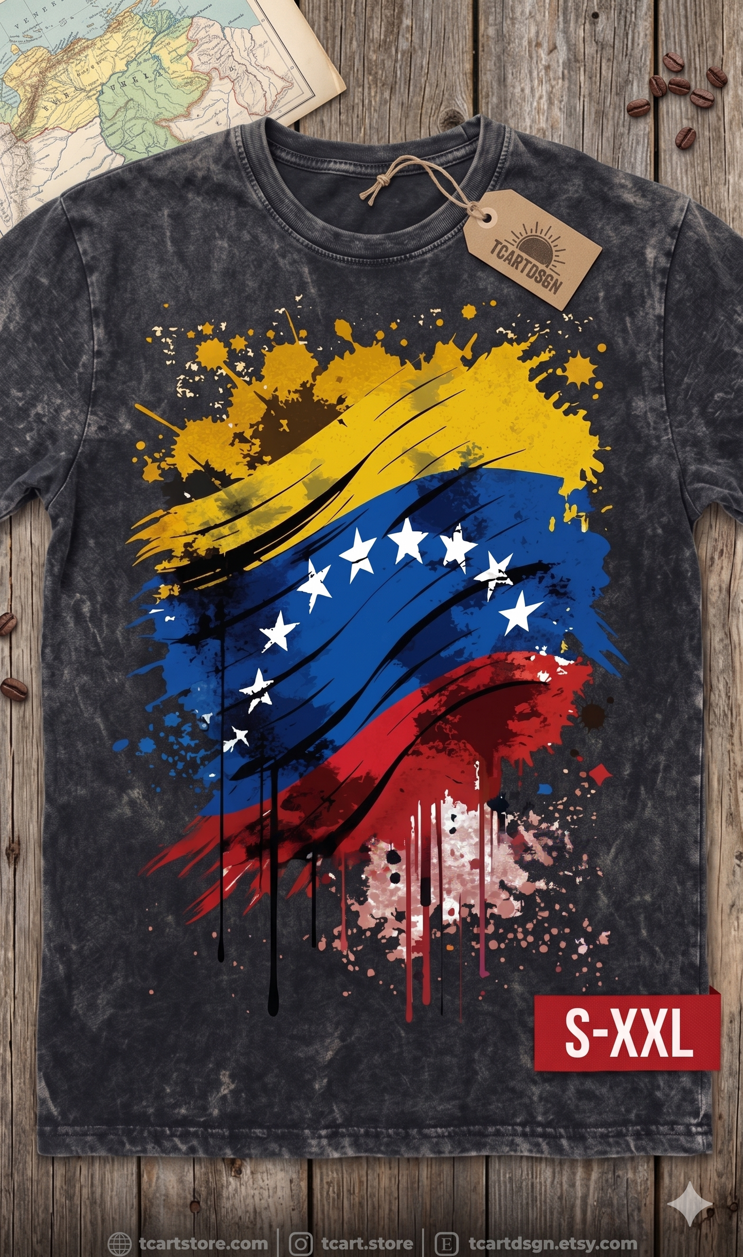 VENEZUELA Jumbo Print Acid Washed Vintage 90s Style Heavyweight T Shirt