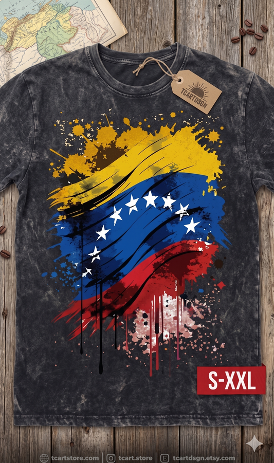 VENEZUELA Jumbo Print Acid Washed Vintage 90s Style Heavyweight T Shirt