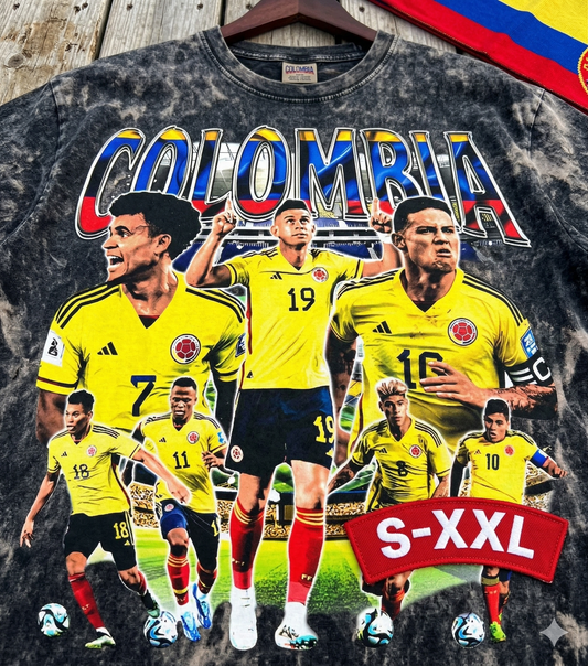 COLOMBIA SOCCER Jumbo Print Acid Washed Vintage 90s Style Heavyweight T Shirt