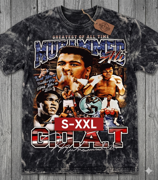 MUHAMMAD ALI Jumbo Print Acid Washed Vintage 90s Style Heavyweight T Shirt