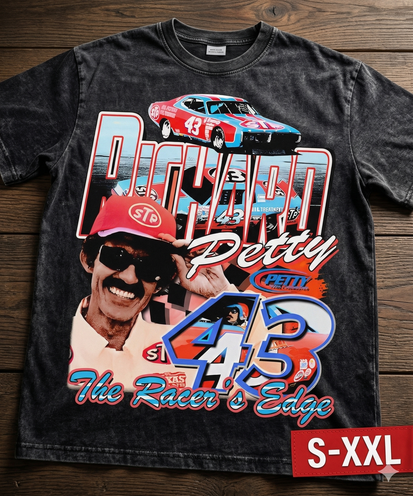 RICHARD PETTY Jumbo Print Acid Washed Vintage 90s Style Heavyweight T Shirt