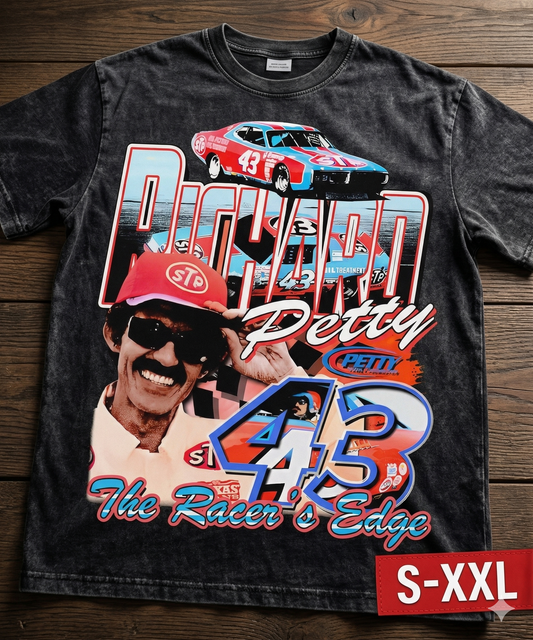 RICHARD PETTY Jumbo Print Acid Washed Vintage 90s Style Heavyweight T Shirt