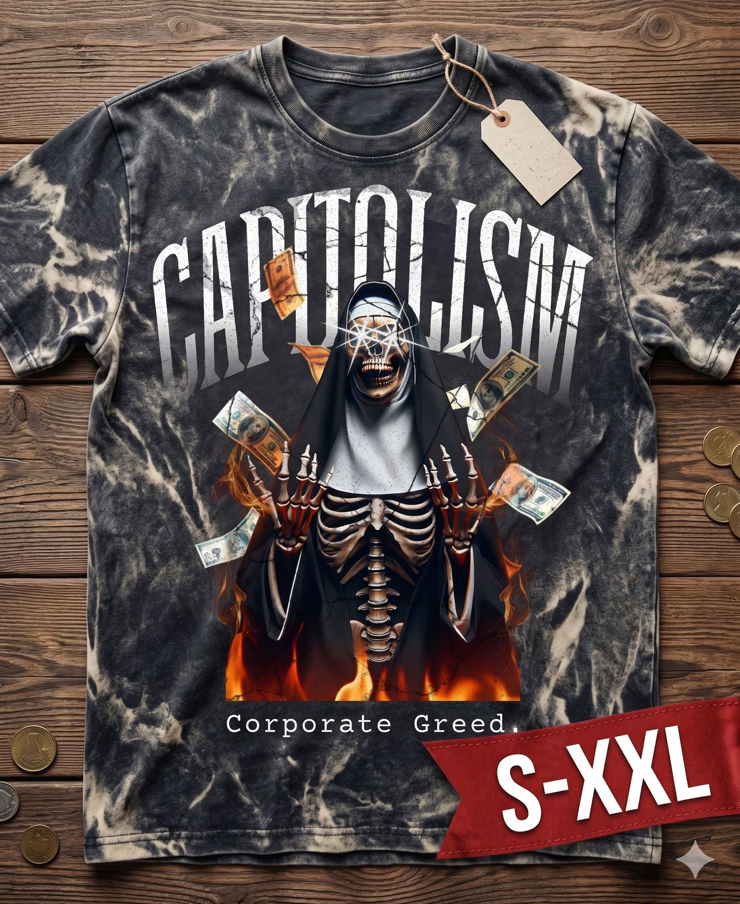CAPITOLISM Jumbo Print Acid Washed Vintage 90s Style Heavyweight T Shirt