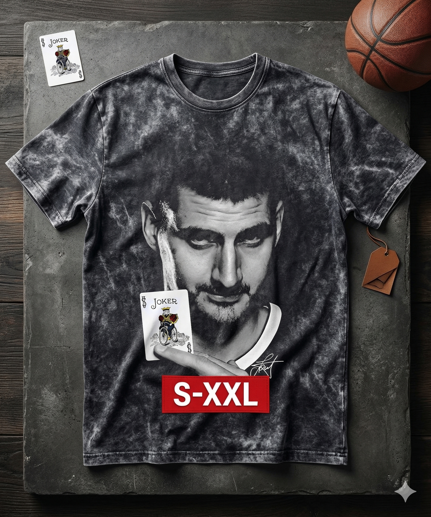 NIKOLA JOKIC BIG FACE Jumbo Print Acid Washed Vintage 90s Style Heavyweight T Shirt