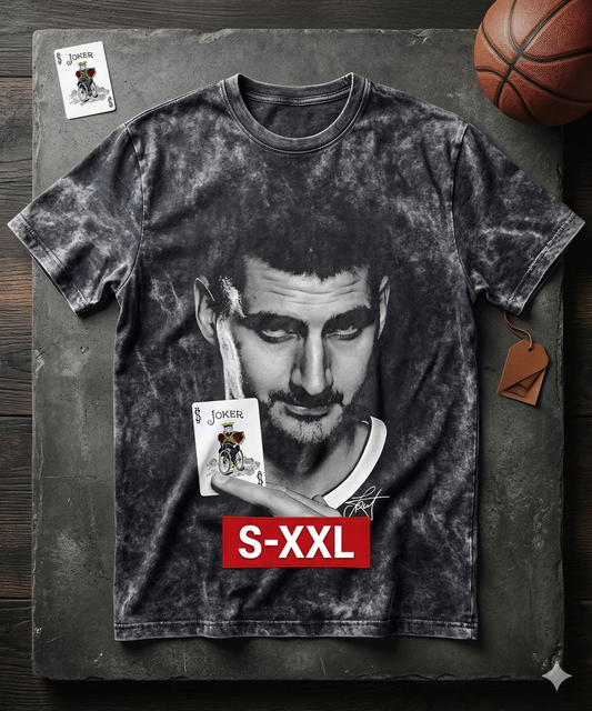 NIKOLA JOKIC BIG FACE Jumbo Print Acid Washed Vintage 90s Style Heavyweight T Shirt