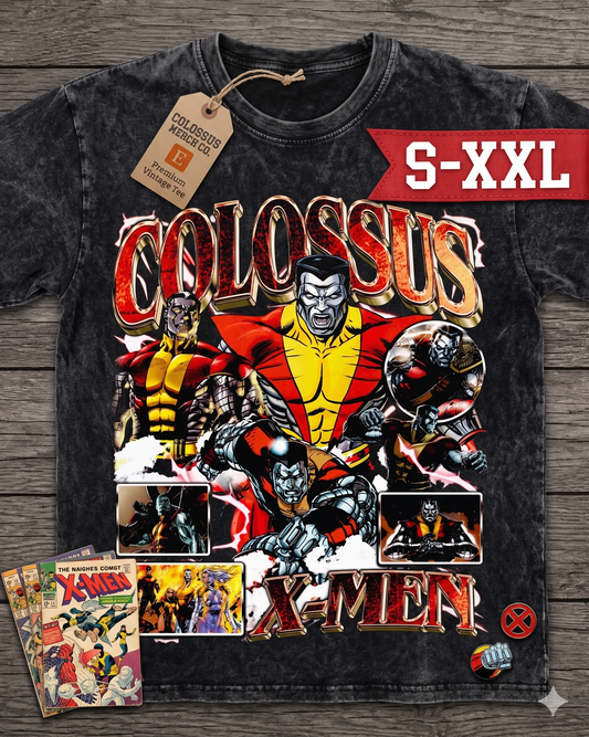 COLOSSUS Jumbo Print Acid Washed Vintage 90s Style Heavyweight T Shirt