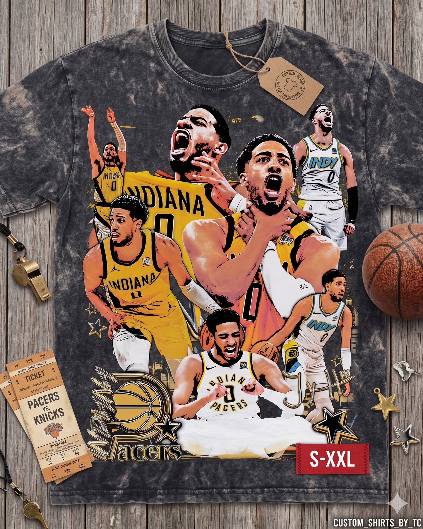 TYRESE HALIBURTON Jumbo Print Acid Washed Vintage 90s Style Heavyweight T Shirt