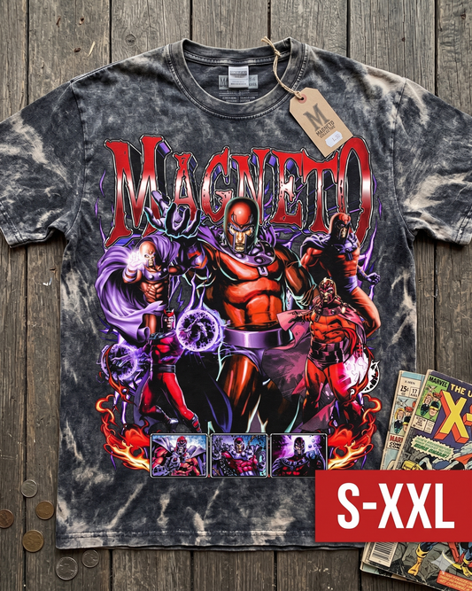 MAGNETO Jumbo Print Acid Washed Vintage 90s Style Heavyweight T Shirt
