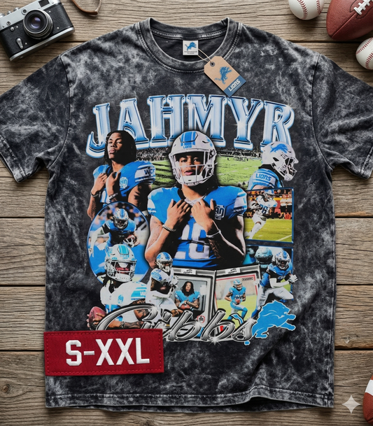 JAHMYR GIBBS Jumbo Print Acid Washed Vintage 90s Style Heavyweight T Shirt