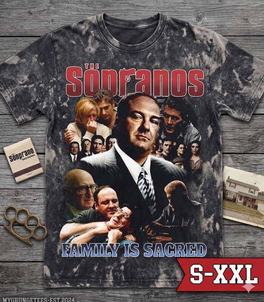 THE SOPRANOS Jumbo Print Acid Washed Vintage 90s Style Heavyweight T Shirt