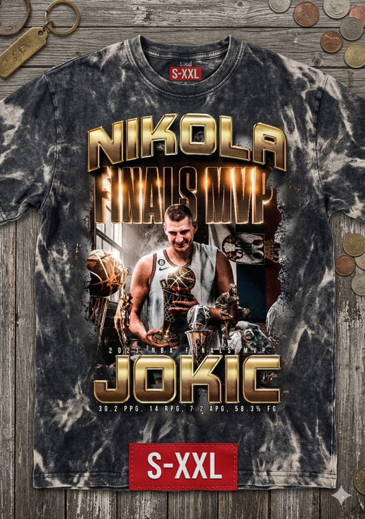 NIKOLA JOKIC Jumbo Print Acid Washed Vintage 90s Style Heavyweight T Shirt
