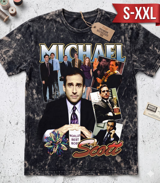 MICHAEL SCOTT THE OFFICE Jumbo Print Acid Washed Vintage 90s Style Heavyweight T Shirt