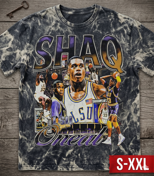 SHAQ Jumbo Print Acid Washed Vintage 90s Style Heavyweight T Shirt