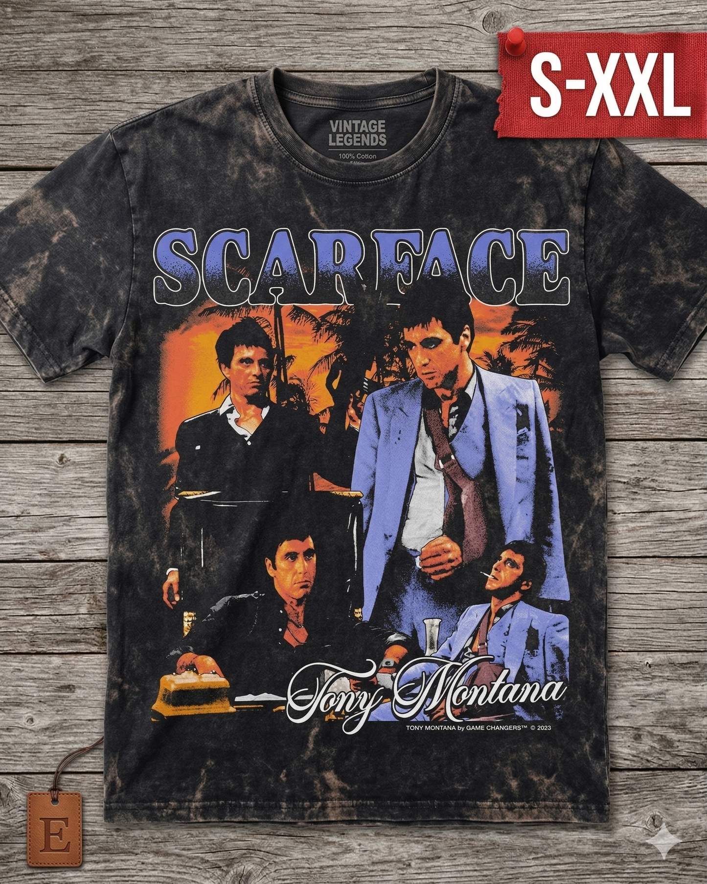 SCARFACE Jumbo Print Acid Washed Vintage 90s Style Heavyweight T Shirt