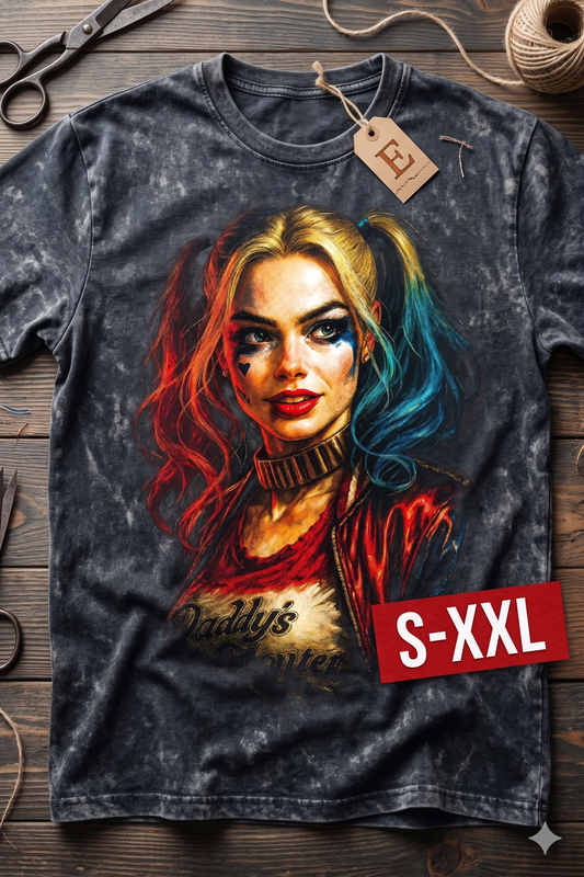 HARLEY QUINN Jumbo Print Acid Washed Vintage 90s Style Heavyweight T Shirt