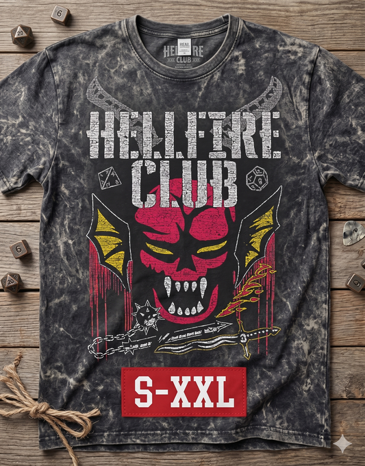 HELLFIRE CLUB Jumbo Print Acid Washed Vintage 90s Style Heavyweight T-Shirt