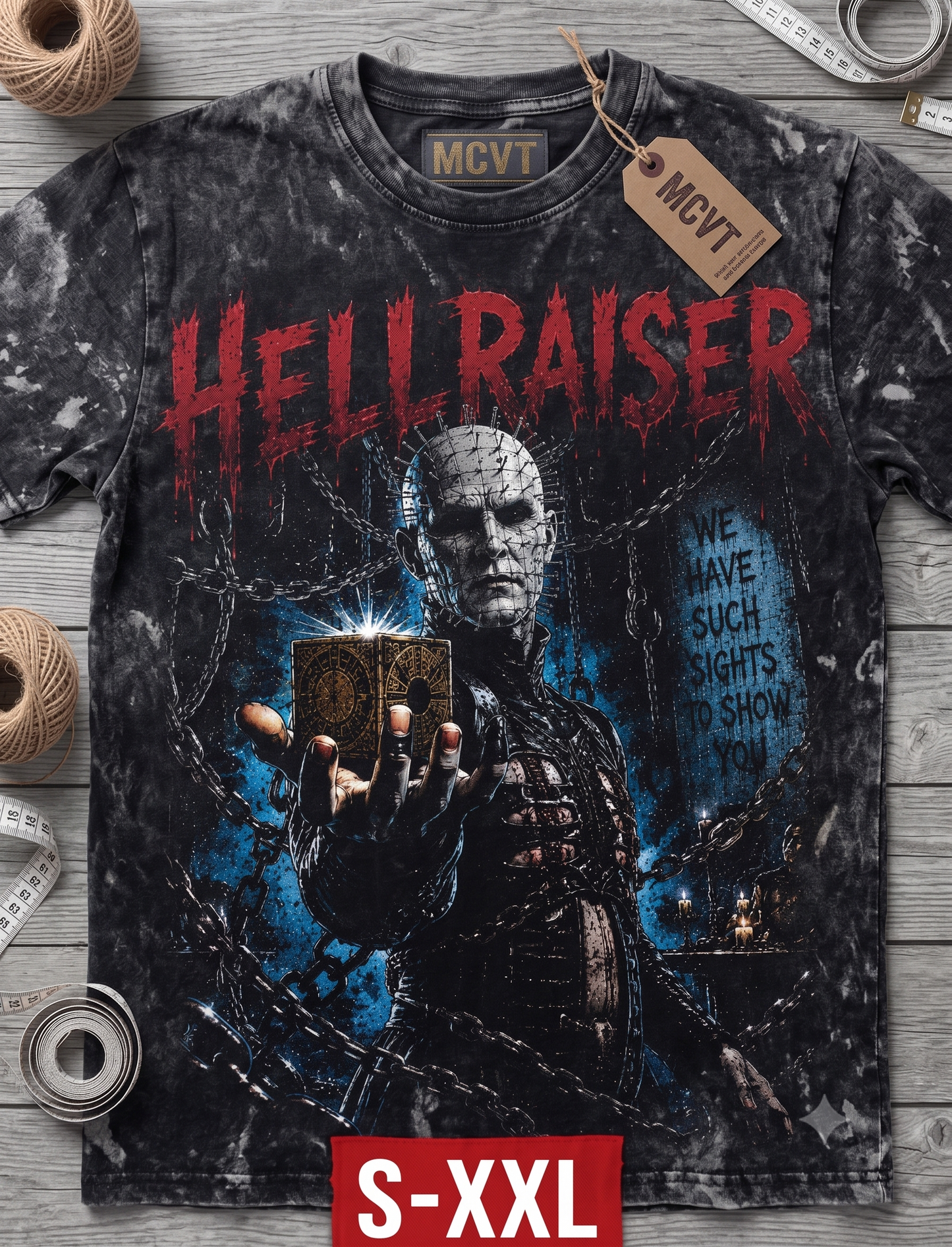 HELLRAISER Jumbo Print Acid Washed Vintage 90s Style Heavyweight T-Shirt