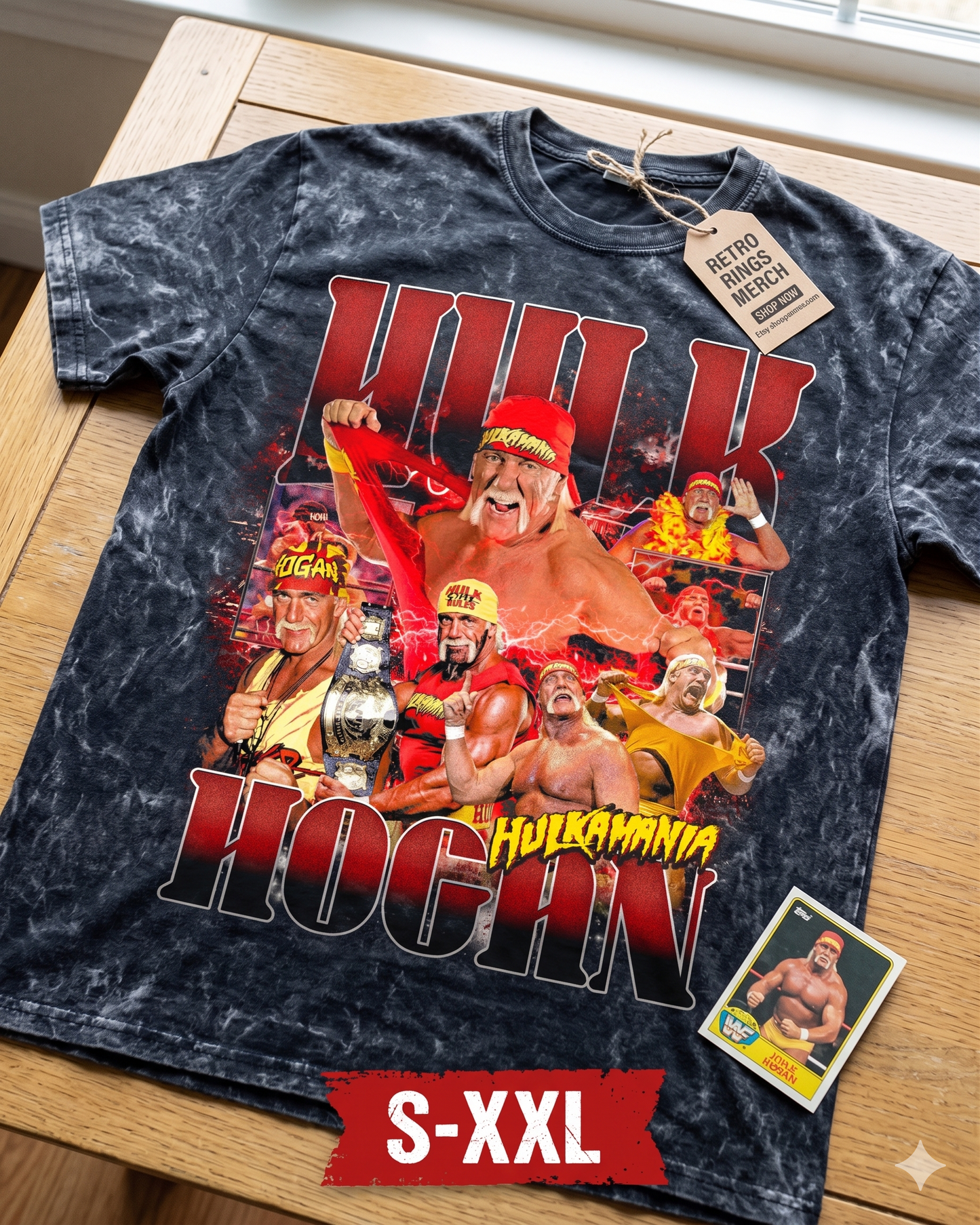HULK HOGAN Jumbo Print Acid Washed Vintage 90s Style Heavyweight T-Shirt