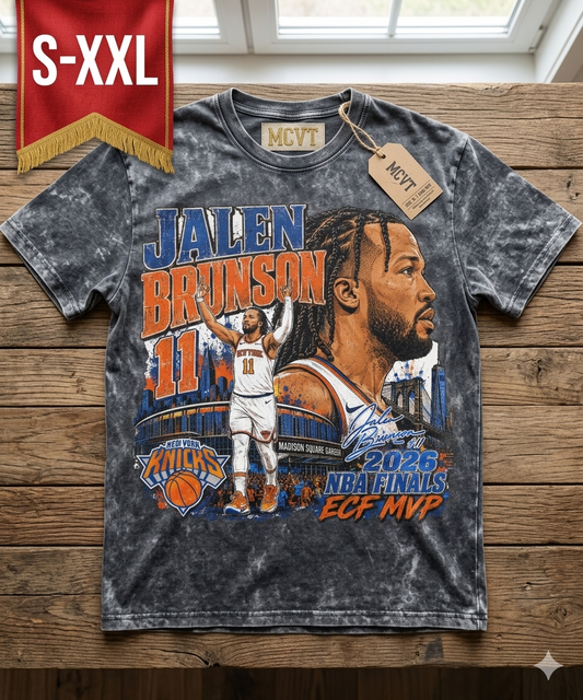 JALEN BRUNSON MVP Jumbo Print Acid Washed Vintage 90s Style Heavyweight T-Shirt